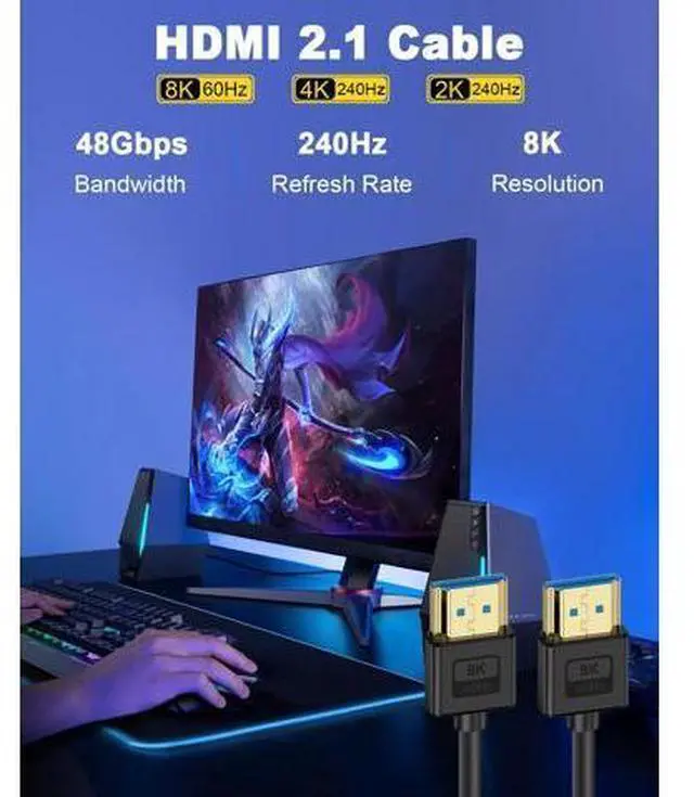 Alt view image 2 of 7 - Ultra Soft Silicone Short HDMI Cable 6.6FT/2M, 8K Hyper Super Flexible Thin HDMI 2.1 Cable, High Speed Supports 3D, 8K@60Hz, ARC Type-A Male to Male for Camera, Monitor, PS5, Camcorder, Gimbal