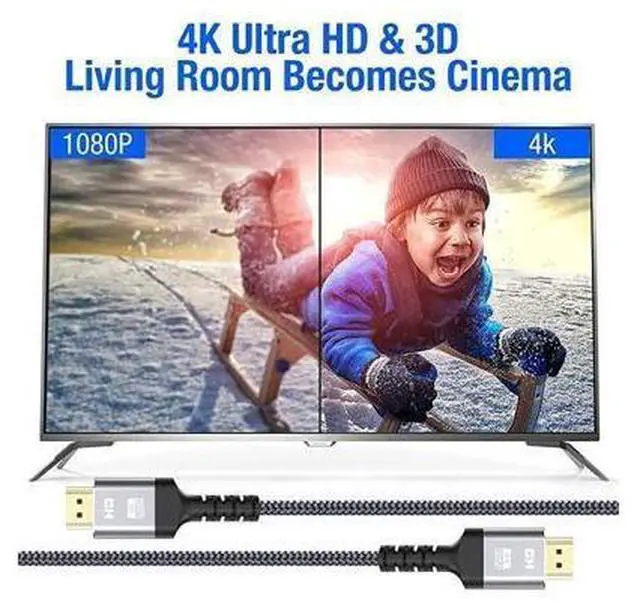 Alt view image 4 of 7 - 4K HDMI Cable, 10FT High Speed 18Gbps HDMI 2.0 Braided Cord-Supports (4K 60Hz HDR,Video 4K 2160p 1080p 3D HDCP 2.2 ARC-Compatible with Ethernet PS4/3 4K Monitor Projector ect