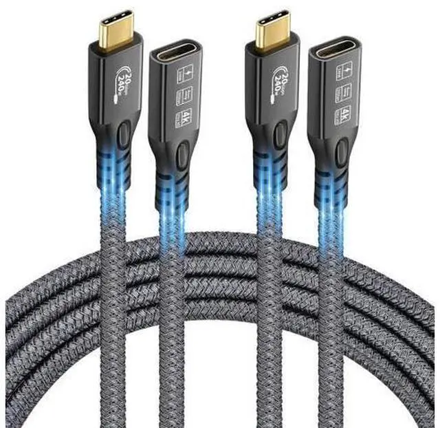 Main image of USB C 3.2 Extension Cable, 2PCS 20Gbps USB 3.2 Gen2 Type-C Male to Female Extender Cable Ultra HD 4K@60Hz 240W Charging Data Transfer Compatible with External SSD (2PCS Extension Cable 2M)