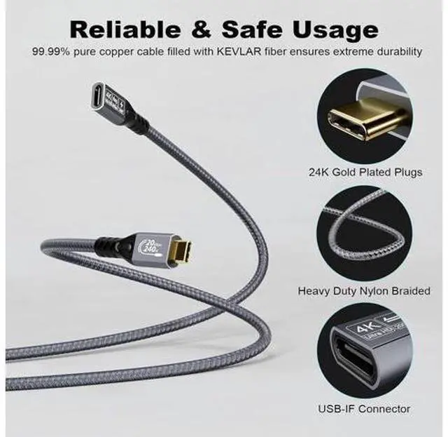 Alt view image 4 of 7 - USB C 3.2 Extension Cable, 2PCS 20Gbps USB 3.2 Gen2 Type-C Male to Female Extender Cable Ultra HD 4K@60Hz 240W Charging Data Transfer Compatible with External SSD (2PCS Extension Cable 2M)