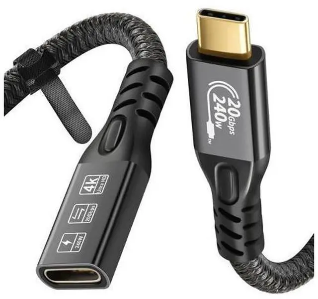 Alt view image 7 of 7 - USB C 3.2 Extension Cable, 2PCS 20Gbps USB 3.2 Gen2 Type-C Male to Female Extender Cable Ultra HD 4K@60Hz 240W Charging Data Transfer Compatible with External SSD (2PCS Extension Cable 2M)