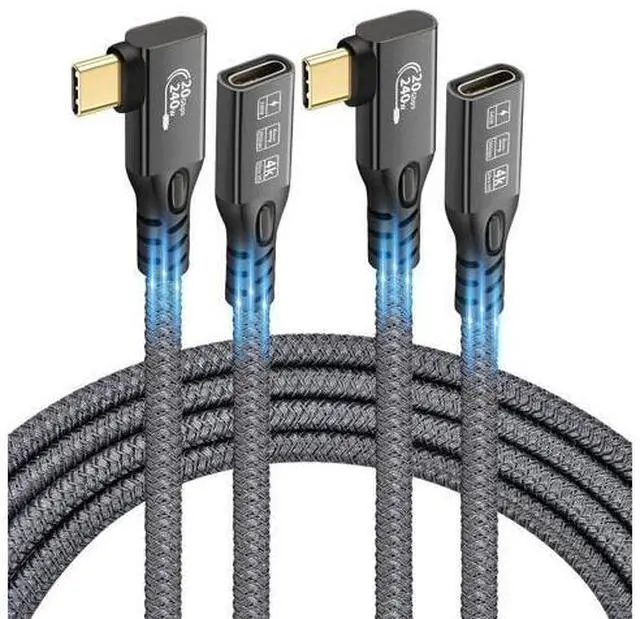 Main image of 90 Degree USB C 3.2 Extension Cable, 2PCS USB 3.2 Gen2 Type-C Male to Female Extender Cable Ultra 4K@60Hz 240W Charging 20Gbps Data Transfer with SSD (90 Degree Extension 20G 240W 2M)