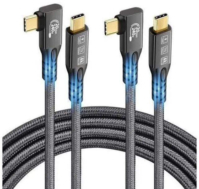 Main image of USB C 3.2 Gen2 20Gbps Cable, 2PCS 90Degree Type C 4K@60Hz UHD Video 5A/240W PD3.1 Fast Charge Cord with E-Marker Compatible with Thunderbolt 3/4 for 15Pro MacBook (2PCS 90Degree 20G 240W 2M)