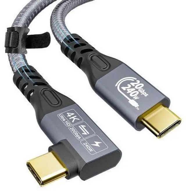 Alt view image 6 of 7 - USB C 3.2 Gen2 20Gbps Cable, 2PCS 90Degree Type C 4K@60Hz UHD Video 5A/240W PD3.1 Fast Charge Cord with E-Marker Compatible with Thunderbolt 3/4 for 15Pro MacBook (2PCS 90Degree 20G 240W 2M)