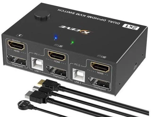 Main image of Dual Monitor KVM Switch HDMI and DP 2 Port 4K@60Hz,HDMI DP Extended Display Switcher for 2 Computers Share 2 Monitors(1 DP and 1 HDMI Port) with 4 USB 2.0 Hub,Desktop Controller and USB HDMI DP Cables