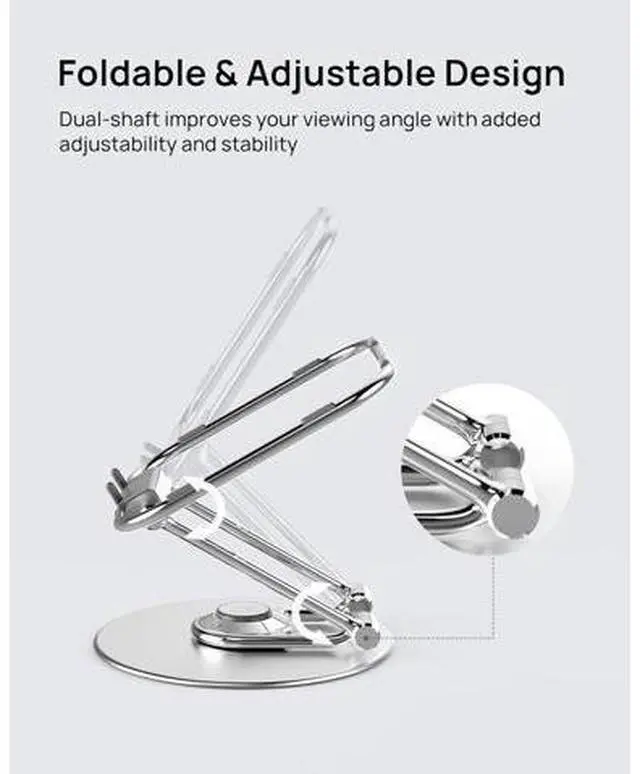 Alt view image 5 of 7 - Adjustable Computer Stand with 360 Rotating Base, Ergonomic Laptop Stand for Easy Storage, Foldable Laptop Riser Compatible with MacBook Pro/Air All Laptop up to 16", Silver