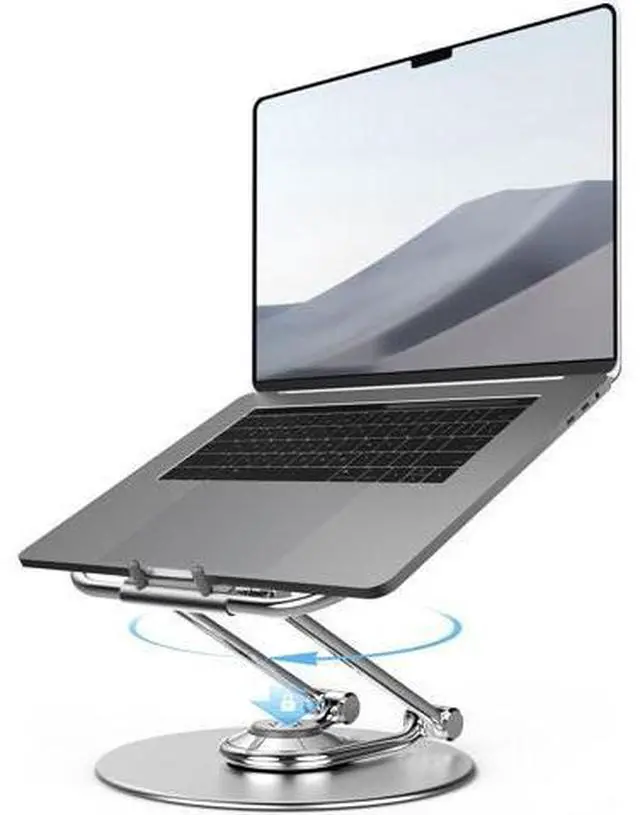 Main image of Adjustable Computer Stand with 360 Rotating Base, Ergonomic Laptop Stand for Easy Storage, Foldable Laptop Riser Compatible with MacBook Pro/Air All Laptop up to 16", Silver