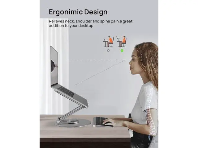 Alt view image 4 of 7 - Adjustable Computer Stand with 360 Rotating Base, Ergonomic Laptop Stand for Easy Storage, Foldable Laptop Riser Compatible with MacBook Pro/Air All Laptop up to 16", Silver