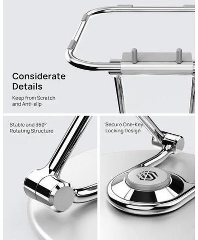 Alt view image 3 of 7 - Adjustable Computer Stand with 360 Rotating Base, Ergonomic Laptop Stand for Easy Storage, Foldable Laptop Riser Compatible with MacBook Pro/Air All Laptop up to 16", Silver