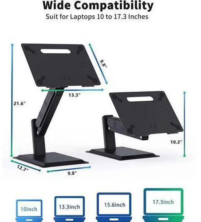 Alt view image 2 of 7 - Large Laptop Stand for Desk, Sit to Stand Working Converter, Adjustable Height Multi-Angle, Ergonomic Metal Riser Holder with Stable Heavy Base for 10 to 17.3 Notebook PC Computer, Black