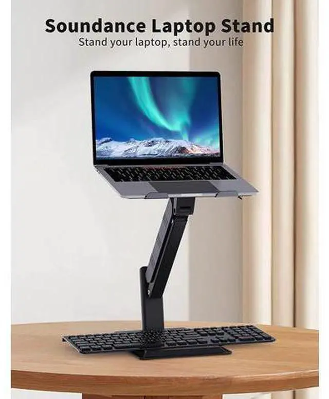 Alt view image 6 of 7 - Large Laptop Stand for Desk, Sit to Stand Working Converter, Adjustable Height Multi-Angle, Ergonomic Metal Riser Holder with Stable Heavy Base for 10 to 17.3 Notebook PC Computer, Black