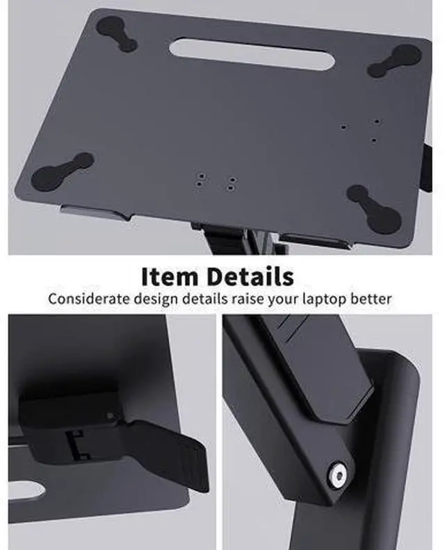Alt view image 5 of 7 - Large Laptop Stand for Desk, Sit to Stand Working Converter, Adjustable Height Multi-Angle, Ergonomic Metal Riser Holder with Stable Heavy Base for 10 to 17.3 Notebook PC Computer, Black