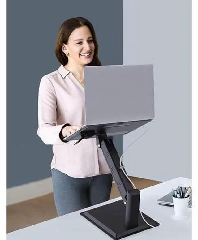 Alt view image 7 of 7 - Large Laptop Stand for Desk, Sit to Stand Working Converter, Adjustable Height Multi-Angle, Ergonomic Metal Riser Holder with Stable Heavy Base for 10 to 17.3 Notebook PC Computer, Black