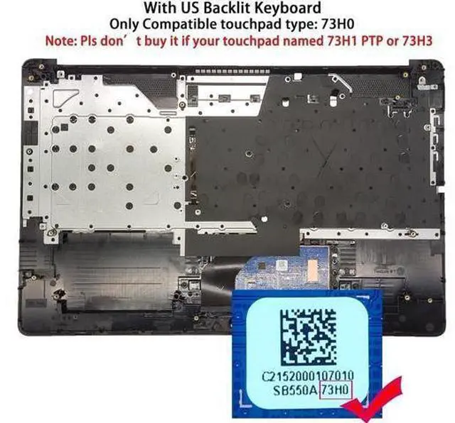 Alt view image 2 of 7 - Replacement Upper Case Palmrest for H-P 17-by 17-ca 17t-by 17z-ca Series Laptop 73H0 ToucH-Pad and ODD Backlit Keyboard Assembly Top Cover L70716-001 Jet Black