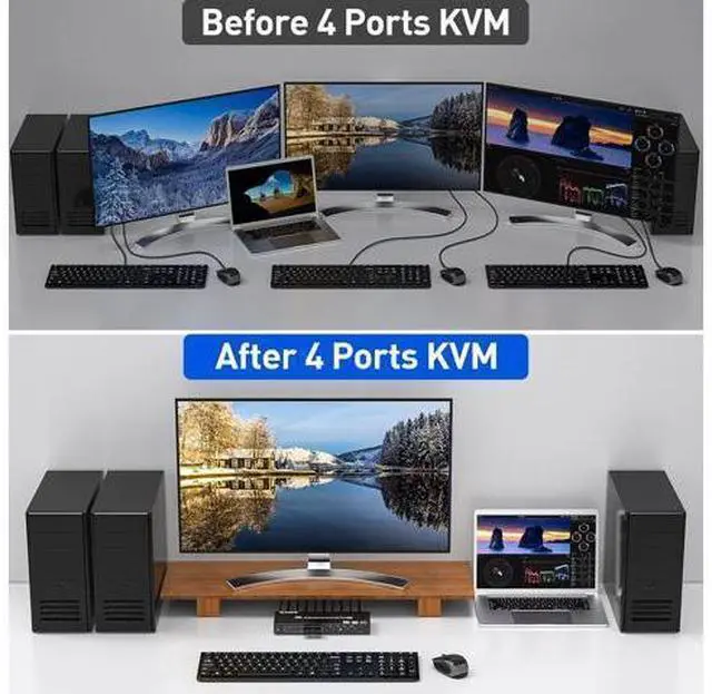 Alt view image 7 of 7 - USB 3.0 KVM Switch HDMI 4 Port Support 4K@60Hz 2K@120Hz RGB 4:4:4 Simulation EDID, HDMI USB Switch 4 in 1 Out and 4 USB 3.0 Port for Keyboard Mouse Printer,with Controller,USB3.0 Cables and HDMI Cable