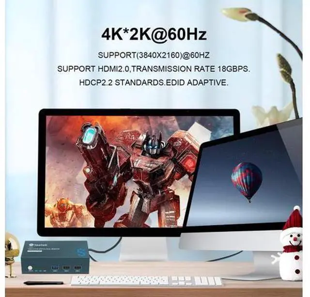 Alt view image 2 of 7 - Steetek USB 3.0 Kvm Switch Dual Monitor HDMI 2 Port, Kvm Switch 4K@60Hz 2 Computers Share 2 Monitors and 1 Keyboard Mouse, HDMI Kvm Switch Dual Display, Button Switch with 2 USB 3.0 and 4 HDMI Cable