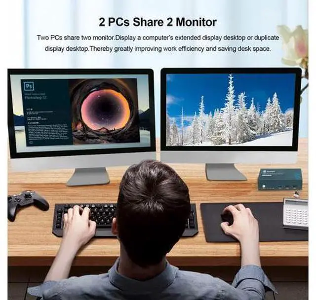 Alt view image 5 of 7 - Steetek USB 3.0 Kvm Switch Dual Monitor HDMI 2 Port, Kvm Switch 4K@60Hz 2 Computers Share 2 Monitors and 1 Keyboard Mouse, HDMI Kvm Switch Dual Display, Button Switch with 2 USB 3.0 and 4 HDMI Cable