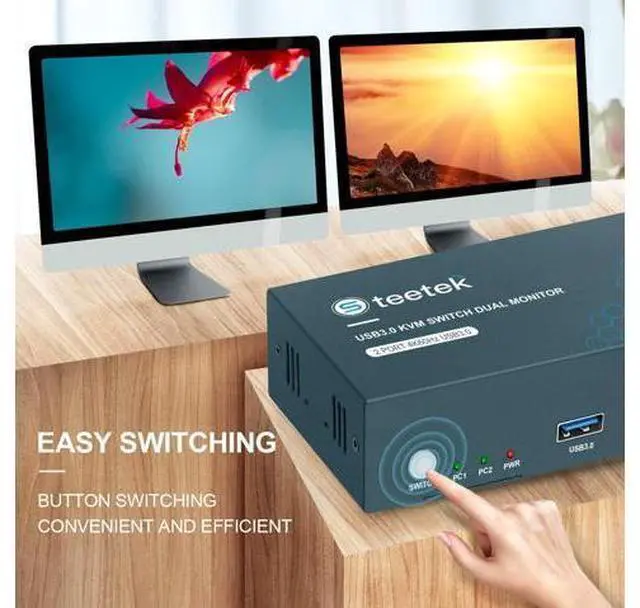 Alt view image 4 of 7 - Steetek USB 3.0 Kvm Switch Dual Monitor HDMI 2 Port, Kvm Switch 4K@60Hz 2 Computers Share 2 Monitors and 1 Keyboard Mouse, HDMI Kvm Switch Dual Display, Button Switch with 2 USB 3.0 and 4 HDMI Cable