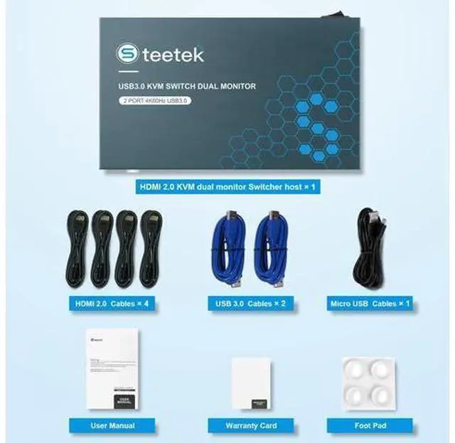 Alt view image 7 of 7 - Steetek USB 3.0 Kvm Switch Dual Monitor HDMI 2 Port, Kvm Switch 4K@60Hz 2 Computers Share 2 Monitors and 1 Keyboard Mouse, HDMI Kvm Switch Dual Display, Button Switch with 2 USB 3.0 and 4 HDMI Cable