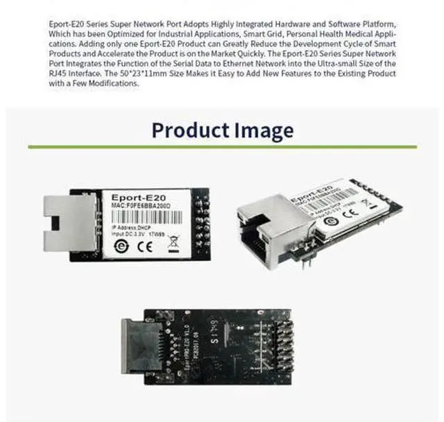Alt view image 2 of 7 - 5/10PCS Eport-E20 Network Server Port FreeRTOS TTL Serial to Ethernet Embedded Module DHCP 3.3V DHCP TCP IP Telnet Converter MCU (5pcs)