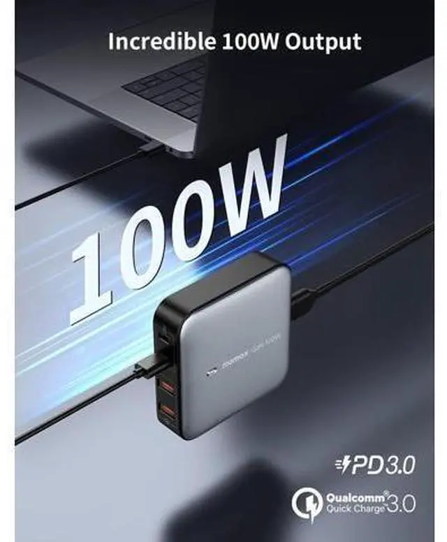 Alt view image 3 of 7 - MOMAX USB C Charging Station, 100W GaN USB C Charger with 6.56ft Cord, Fast USB C PD Charger Hub with 2USB-C, 2USB-A, USB C to Lightning Cable Nylon Braided MFI 1ft Short Charging Syncing Cord