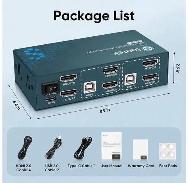 Alt view image 7 of 7 - Dual Monitors KVM Switch 2 Port 4K@60Hz, HDMI KVM Switch 2 Monitors 2 Computers with 3 USB 2.0 Hub, Share Keyboard Mouse Printer, Button Switch & Adaptive EDID