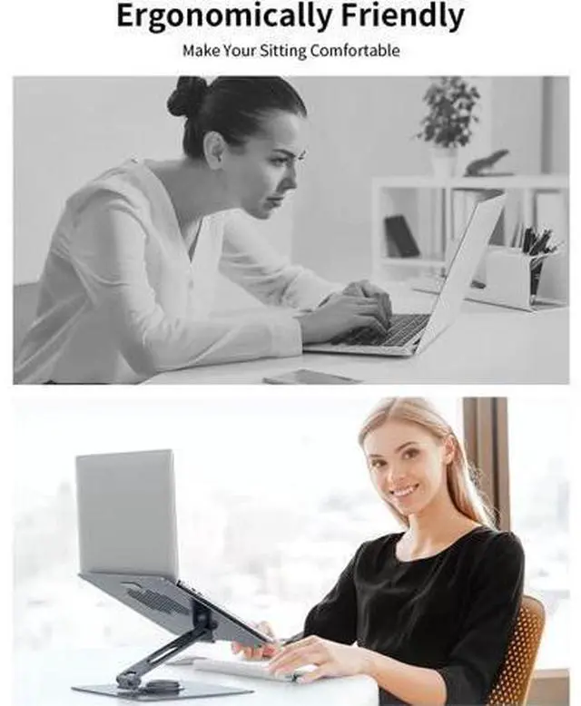 Alt view image 4 of 7 - MOMAX Adjustable Laptop Stand, Adjustable Computer Stand with 360 Rotating Base for Collaborative Work, Swivel Laptop Stand Holder for Desk, Ergonomic Laptop Stand Riser for MacBook/All 11-17"Laptops