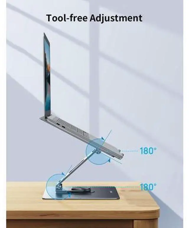 Alt view image 3 of 7 - MOMAX Adjustable Laptop Stand, Adjustable Computer Stand with 360 Rotating Base for Collaborative Work, Swivel Laptop Stand Holder for Desk, Ergonomic Laptop Stand Riser for MacBook/All 11-17"Laptops