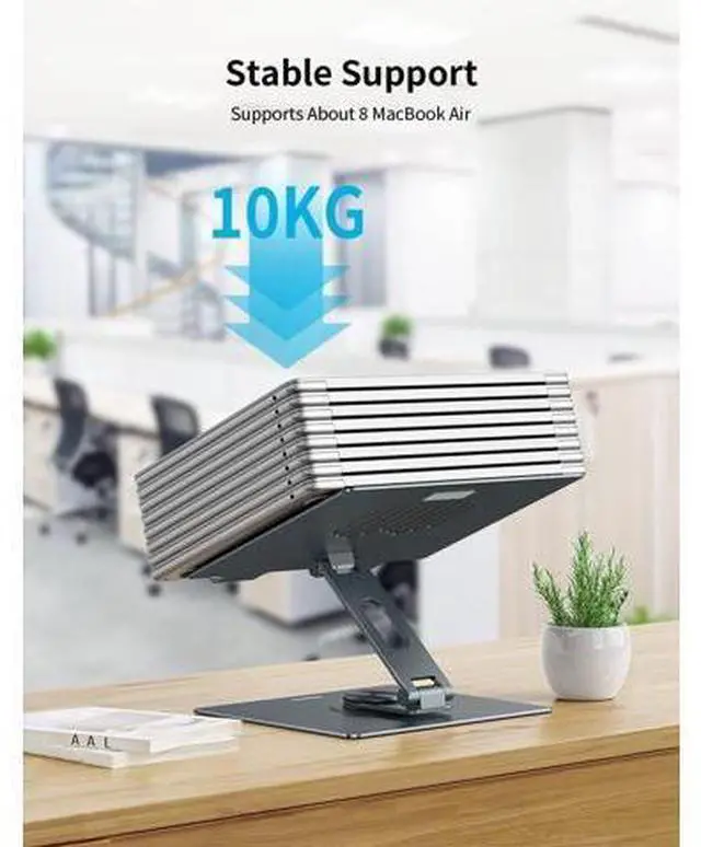 Alt view image 5 of 7 - MOMAX Adjustable Laptop Stand, Adjustable Computer Stand with 360 Rotating Base for Collaborative Work, Swivel Laptop Stand Holder for Desk, Ergonomic Laptop Stand Riser for MacBook/All 11-17"Laptops
