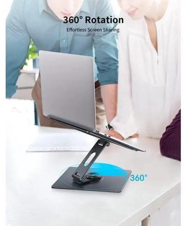 Alt view image 2 of 7 - MOMAX Adjustable Laptop Stand, Adjustable Computer Stand with 360 Rotating Base for Collaborative Work, Swivel Laptop Stand Holder for Desk, Ergonomic Laptop Stand Riser for MacBook/All 11-17"Laptops
