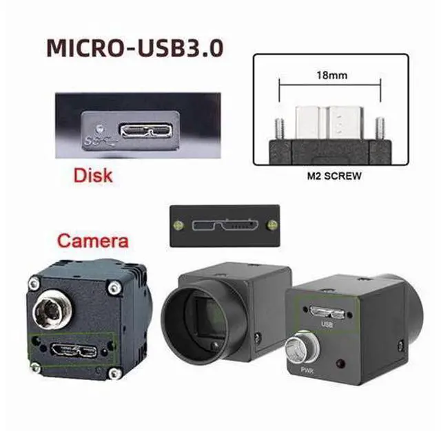 Alt view image 2 of 7 - CY Cable Micro USB3.0 Single Screw Locking to USB3.0 Data 5Gbps Power Cable for VR Industrial Camera Computer (8.0m with Chipset)