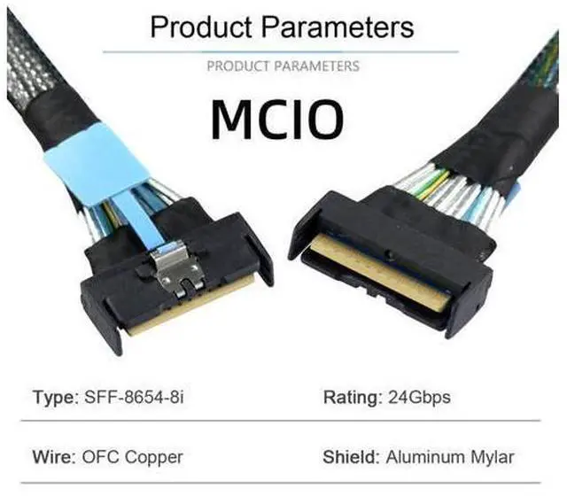 Alt view image 4 of 7 - NFHK PCI-E 5.0 Mini Cool Edge IO MCIO STR SFF-8654 PCI-E Slimline SAS 8i 74Pin Male to SFF-8654 SAS 4.0 74Pin Male SFF-8654 Extender Cable 50cm