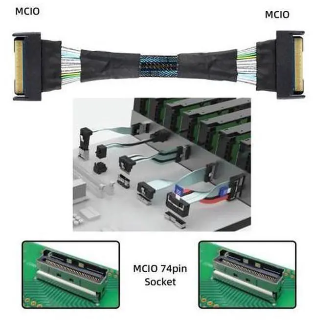 Alt view image 5 of 7 - NFHK PCI-E 5.0 Mini Cool Edge IO MCIO STR SFF-8654 PCI-E Slimline SAS 8i 74Pin Male to SFF-8654 SAS 4.0 74Pin Male SFF-8654 Extender Cable 50cm