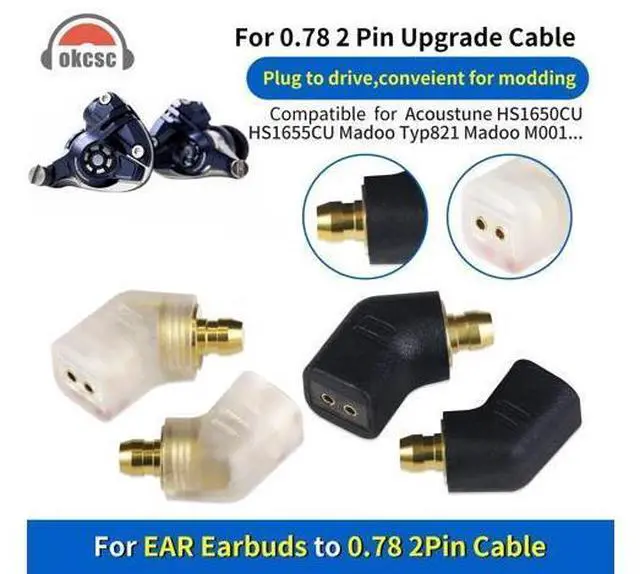 Alt view image 2 of 5 - okcsc Ear Male to Flat 0.78 2PIN Female Headphone Adapter for Ear Earbuds to 0.78 2PIN Cable for Pentaconn Ear PE Mini Adapter for Acoustune HS1650CU HS1655CU 1670SS HS1695Ti HS2000MX 1 Pair Black