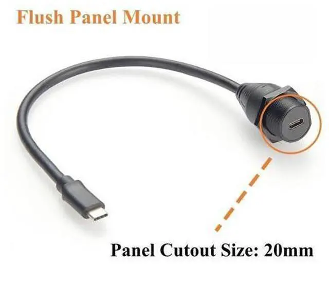 Alt view image 2 of 7 - IP67 USB 3.1 Type C Male to Female Extension Cable 10Gbps USB 3.1 Gen2 C Flush Panel Mount Charging & Data Cable Threaded Bulkhead Fixed for Car, Boat, Dashboard, Control Panels(0.3M/0.98FT)