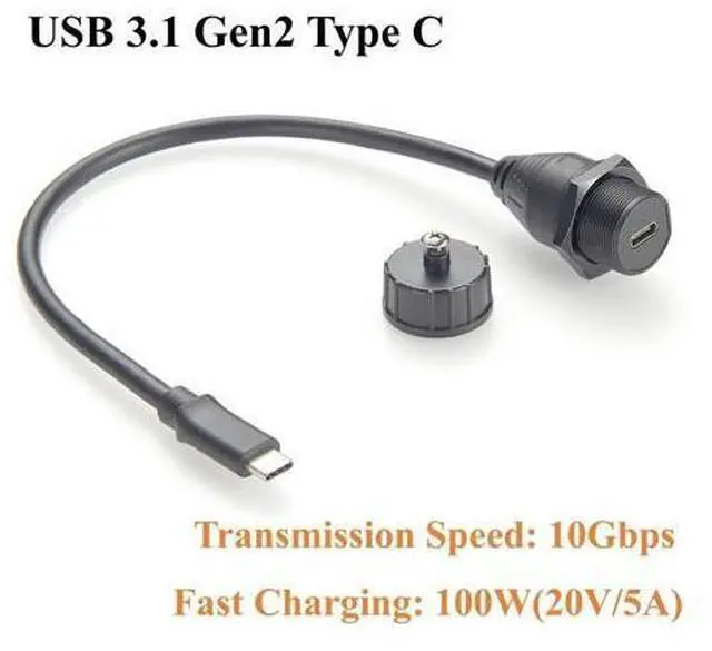Alt view image 3 of 7 - IP67 USB 3.1 Type C Male to Female Extension Cable 10Gbps USB 3.1 Gen2 C Flush Panel Mount Charging & Data Cable Threaded Bulkhead Fixed for Car, Boat, Dashboard, Control Panels(0.3M/0.98FT)