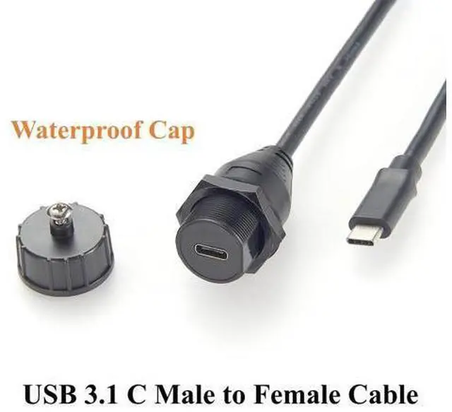 Alt view image 4 of 7 - IP67 USB 3.1 Type C Male to Female Extension Cable 10Gbps USB 3.1 Gen2 C Flush Panel Mount Charging & Data Cable Threaded Bulkhead Fixed for Car, Boat, Dashboard, Control Panels(0.3M/0.98FT)