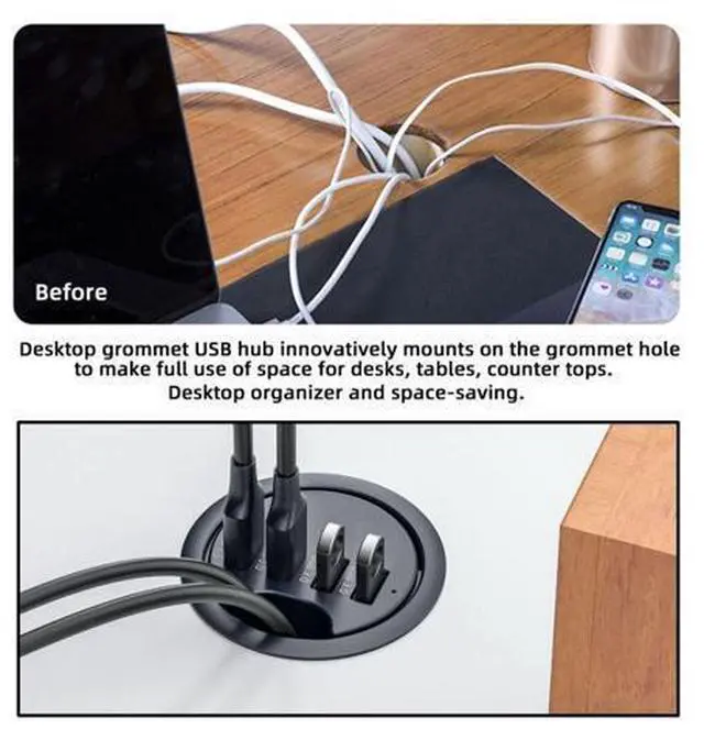 Alt view image 4 of 5 - ChenYang USB 3.0 Flush Mount Desktop HUB,4 USB 3.0 Port HUB Grommet Hole 2.36"(60mm)