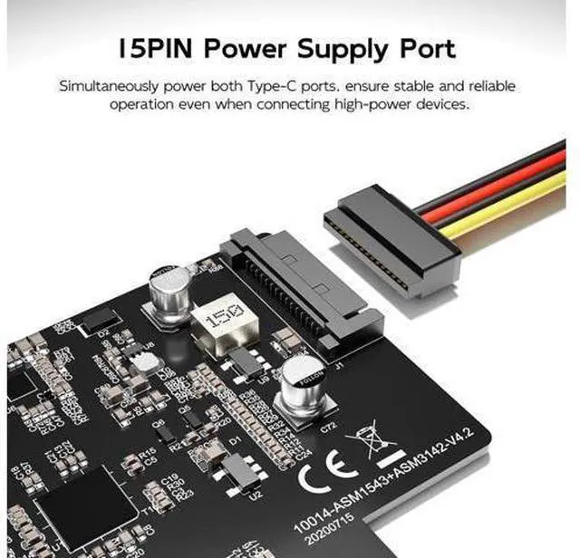Alt view image 5 of 5 - MAIWO 10Gbps PCIE USB C 3.2 GEN 2 Card, 2-Port USB-C to PCIE Expansion Card, Support PCIE X4 X8 X16 Host, PCI Express X4 to USB 3.2 GEN 2 Adapter for Desktop PC