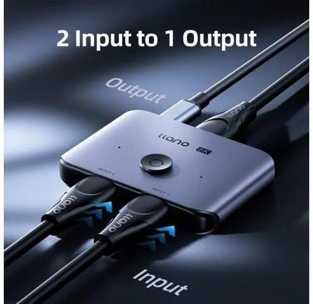 Alt view image 2 of 5 - llano HDMI 2.1 Switch 2 in 1 Out 8K@60Hz 4K@120Hz, HDMI Switcher 48Gbps Bidirectional, Supports VRR HDR10 Dolby Atmos, for PS5 Xbox Apple TV Roku Switch 2, Aluminum Alloy Case