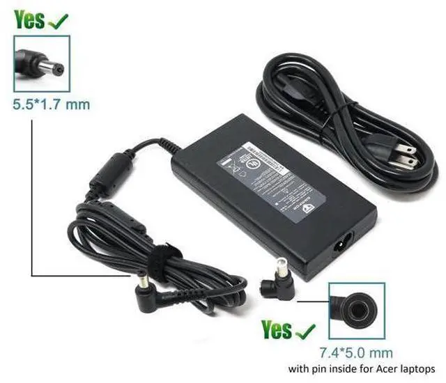 Alt view image 2 of 5 - 180W AC Adapter for Acer Predator Triton 500 PT515-51 Helios 300 PH315-51 PH315-52 PH317-52 PH317-53 Acer KP.18001.006 KP.1800H.001 Charger Replacement Compatible 135W Acer Nitro 5 7 Power Supply