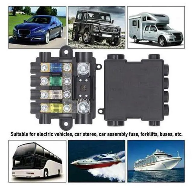Alt view image 3 of 5 - 5 Way Box 12V 24V Power Distribution Block Holder with 30A 60A 80A 100A 250A Negative Busbar for Automotive