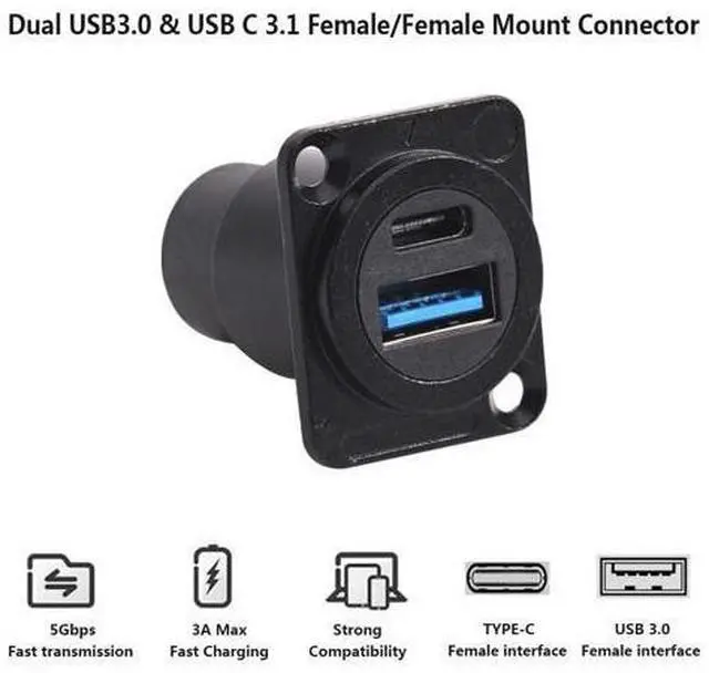 Alt view image 5 of 5 - PENGLIN 5PCS USB3.0 & USB C 3.1 Connector, Dual Port USB Panel Mount Adapter USB A & C Data Charging Connector for Phone/PC/Laptop/ipad