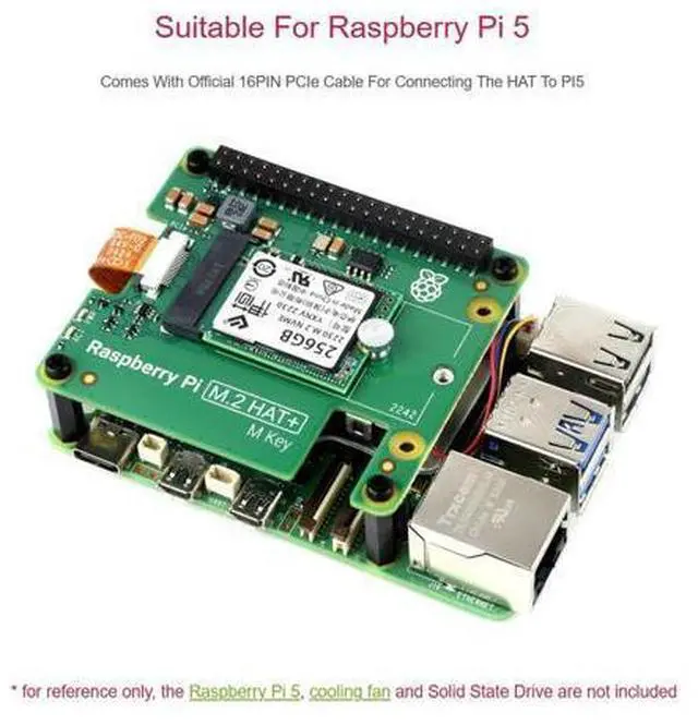 Alt view image 3 of 5 - Official Pi PCIe to M.2 HAT for Raspberry Pi 5, HAT + Standard, Supports NVMe Protocol M.2 Solid State Drive 2230/2242 High-Speed Reading/Writing