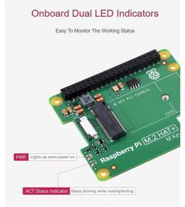 Alt view image 5 of 5 - Official Pi PCIe to M.2 HAT for Raspberry Pi 5, HAT + Standard, Supports NVMe Protocol M.2 Solid State Drive 2230/2242 High-Speed Reading/Writing