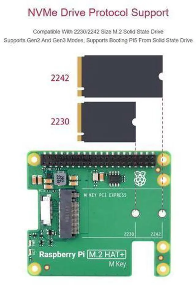 Alt view image 4 of 5 - Official Pi PCIe to M.2 HAT for Raspberry Pi 5, HAT + Standard, Supports NVMe Protocol M.2 Solid State Drive 2230/2242 High-Speed Reading/Writing