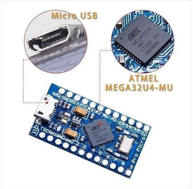 Alt view image 2 of 5 - Diymore Pro Micro Microcontroller 16MHz 5V ATmega32U4 with 2-Row Pins Header Module Board Micro USB Development Board