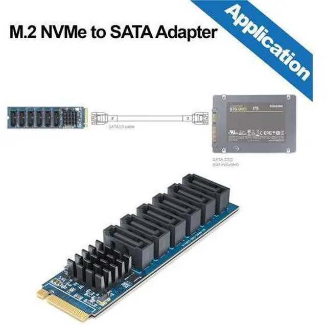 Alt view image 4 of 4 - 10Gtek M.2 to SATA Adapter, M Key to SATA3.0 Card, ASMedia ASM1166 Chip, Support SSD and HDD for Desktop PC with LED Indicator, Tools Included