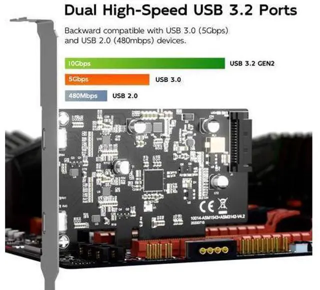 Alt view image 4 of 5 - MAIWO 10Gbps PCIE USB C 3.2 GEN 2 Card, 2-Port USB-C to PCIE Expansion Card, Support PCIE X4 X8 X16 Host, PCI Express X4 to USB 3.2 GEN 2 Adapter for Desktop PC