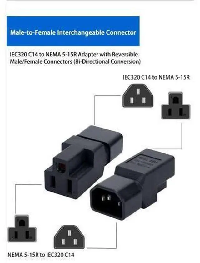 Alt view image 5 of 5 - JORINDO 10 PCS IEC C14 Male Plug to Nema 5-15R US 3 Pin Female Power Adapter Connector.IEC320 C14 Male to Nema 5-15R PDU USA UPS Power Plug Adapter (10 PCS IEC C14 to NEMA 5-15R AC Power Adapter)